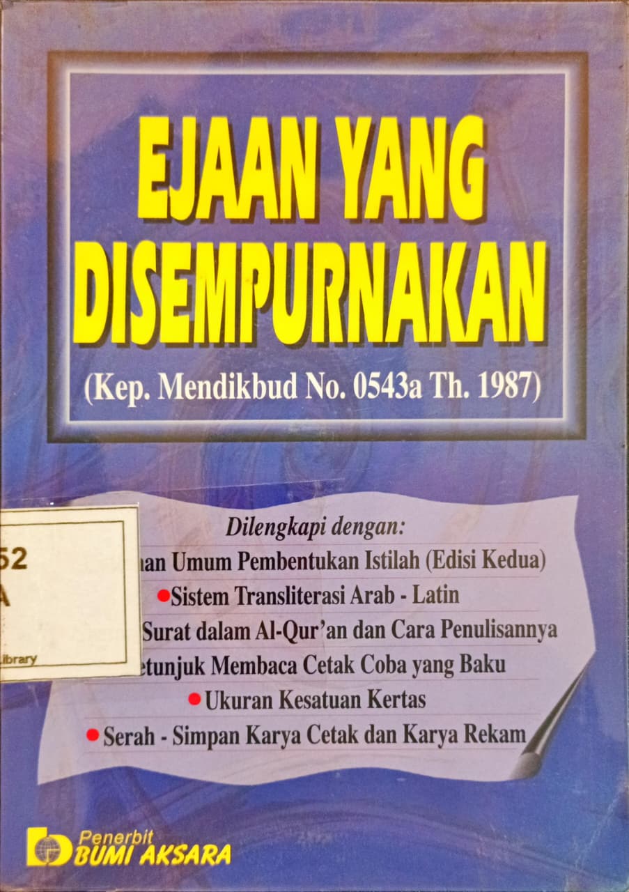 Cover Ejaan Yang Disempurnakan (Kep. Mendikbud No. 0543a Th. 1987)