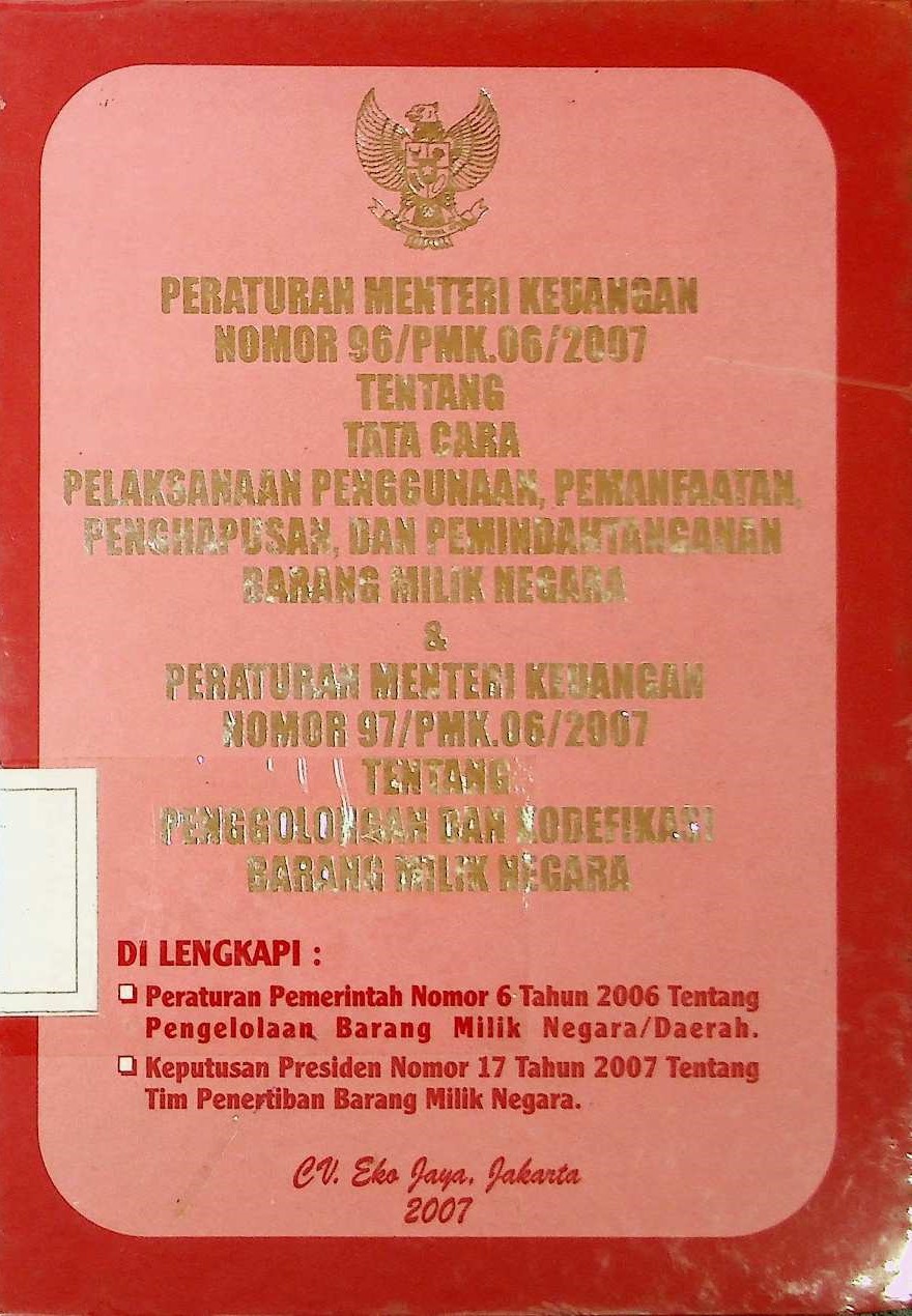 Cover Tata cara pelaksanaan penggunaan, pemanfaatan, penghapusan, dan pemindahtanganan barang milik negara