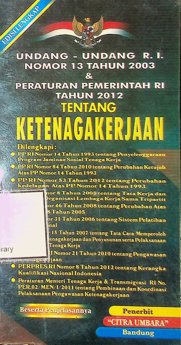 Cover Undang-undang RI No. 13 tahun 2003 tentang Ketenagakerjaan