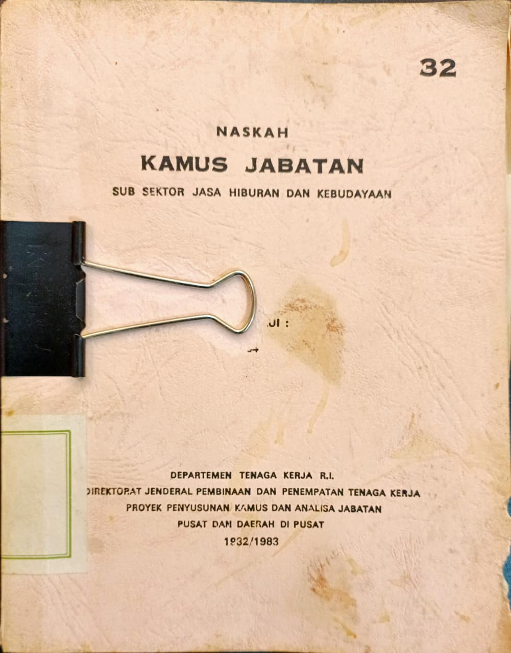 Cover Naskah kamus jabatan sub sektor jasa hiburan dan kebudayaan